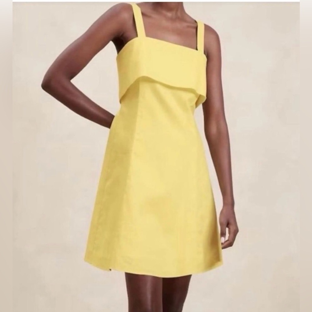 Banana Republic factory new Linen Mini Dress 12 squareNeck wedding cocktail